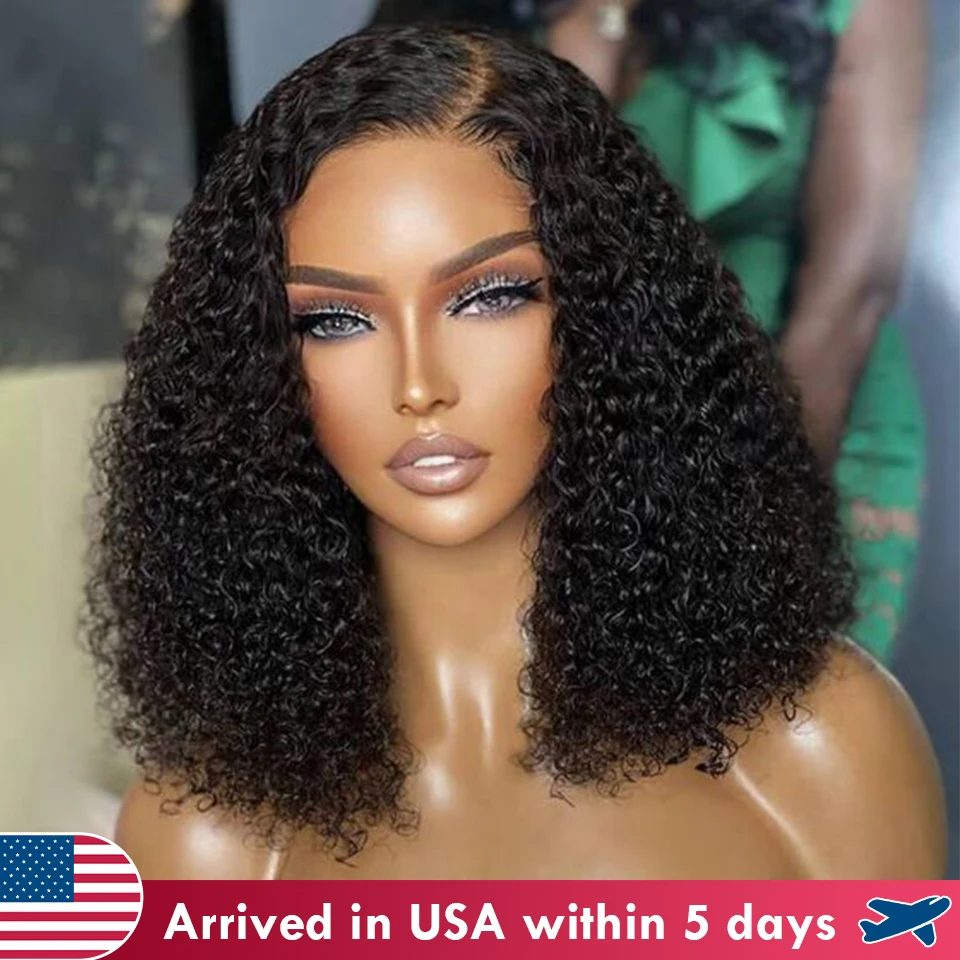 Sleek Curly Human Hair Wigs For Women 14 Inch 100% Real Deep Wave Lace Brazilian Hair Wigs 13X6X1 Natural Black Lace Front Wigs