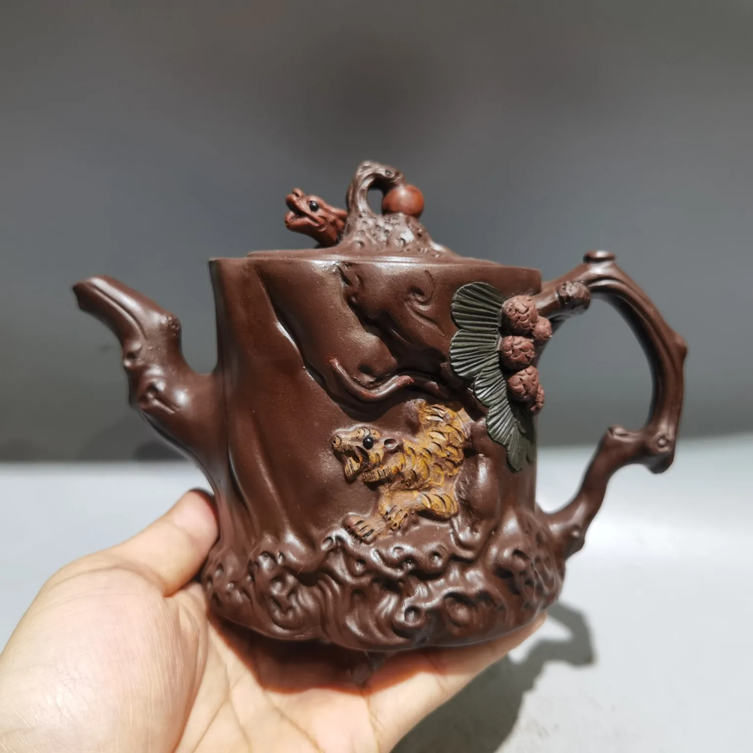 Purple Clay Pot Long Gai Tiger Statue Pot Root shape Crouching Tiger, Hidden Dragon Kettle Teapot Pot Tea
