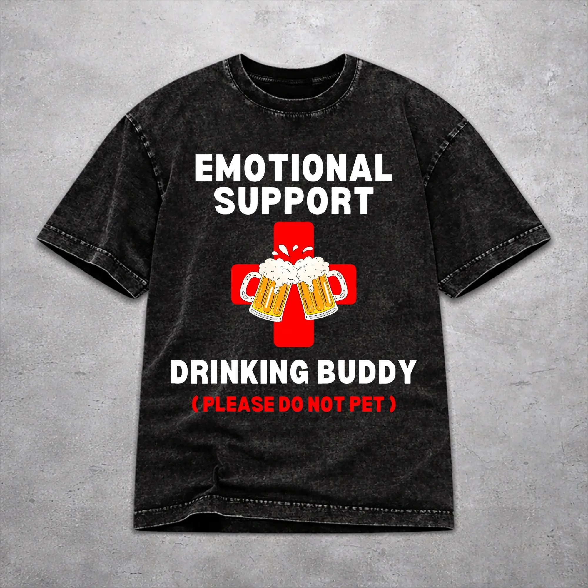 Emotional Support Drinking Buddy Beer Washed T Shirt Fashion Harajuku for Men Women  Loose T-Shirts Tee Short Sleeve