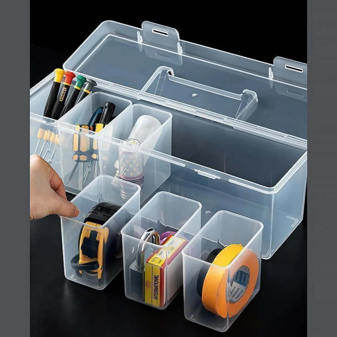 1Pc Multi Compartment Tool Organizer Transparent Hardware Storage Box Capacit with Carry Handle for Home And Garage Organization
