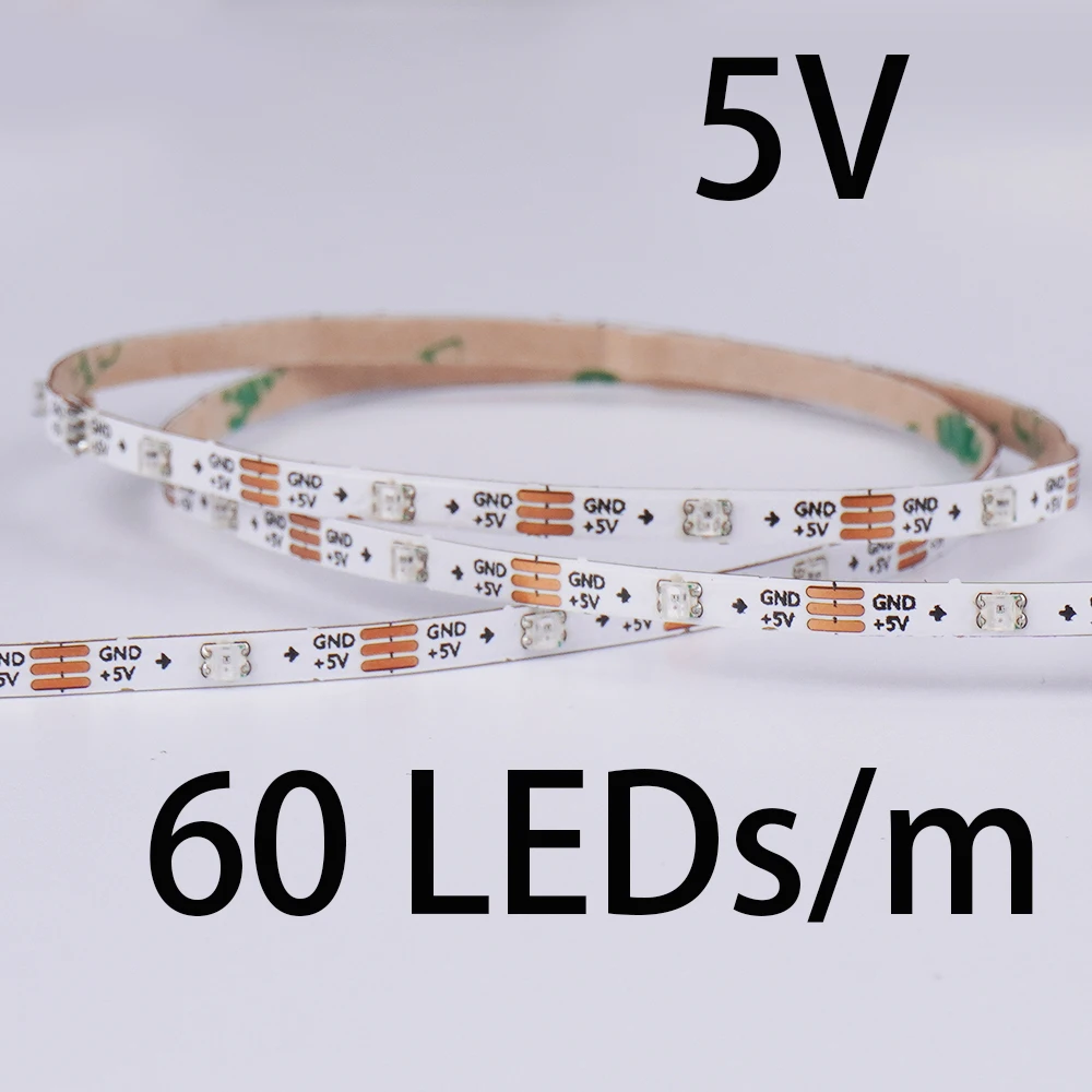 Superdünnes 3 mm WS2812b LED-Streifenlicht, DC 5 V, 12 V, individuell adressierbar, SPI, RGB-Pixel, LED-Band, Traumfarbe, DIY