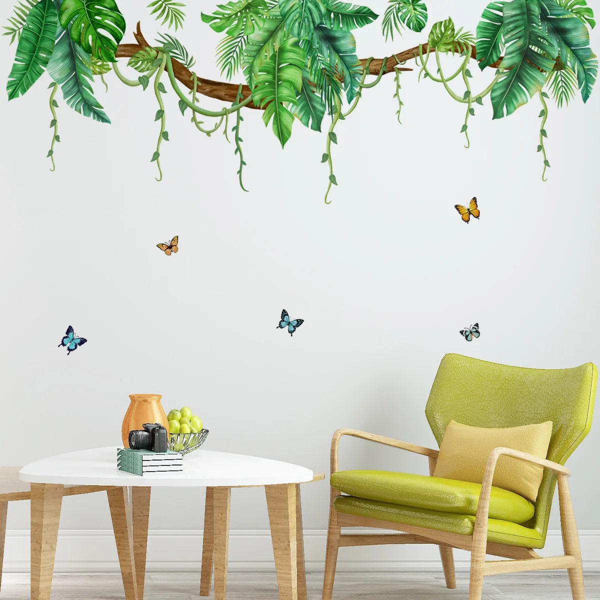 M47 Tropische Blätter Zweig Wandtattoos Hängende Ranken Grünpflanzen Schmetterling Wandaufkleber Wohnzimmer Schlafzimmer Büro Wanddekoration – Detail 3