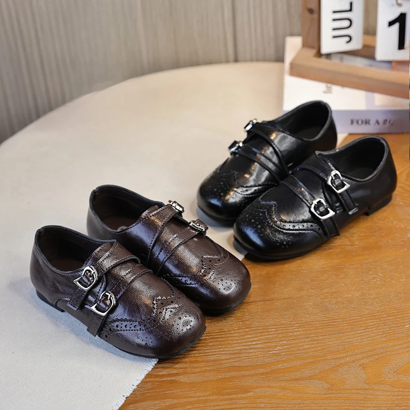 2026 Frühling Herbst Mädchen Lederschuhe Einfarbig Casual Kinderschuhe für die Schule Weiche Rutschfeste Sohle Kinder Flache Schuhe Schwarz Braun – Detail 2