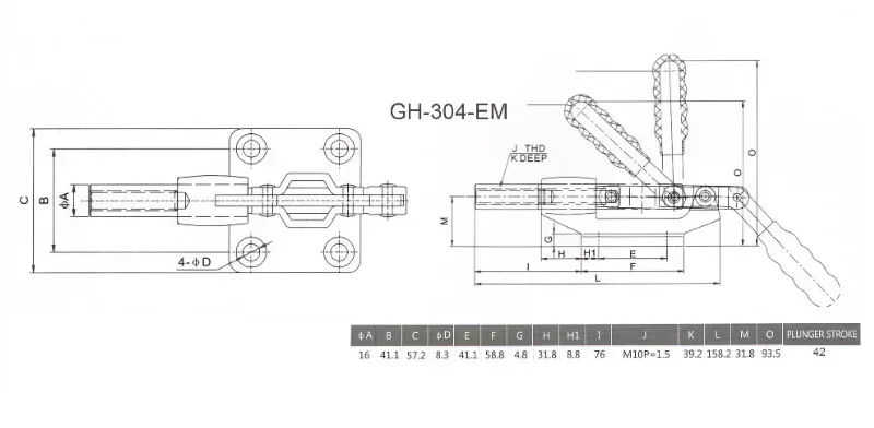 1PC Push Pull Operated Type GH-304-EM Holding Capacity 386kgs Plunger Stroke 42mm Toggle Clamp Quick Release Hand Tools