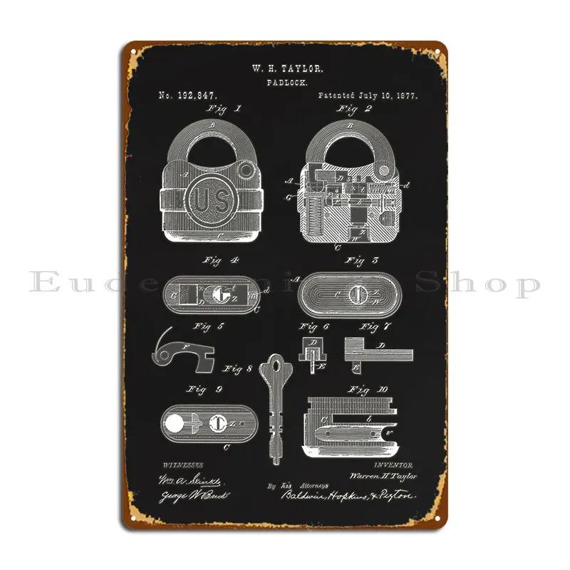 Padlock Patent Metal Plaque Poster Pub Decoration Club Designing Wall Cave Tin Sign Poster