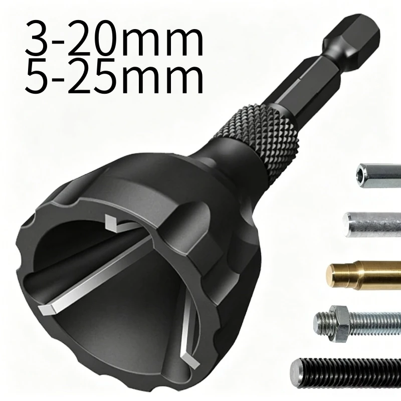 Deburring External Chamfer Outer Circle Tungsten Steel Carbide Trimming Tool Thread Trimmer Burr Screw Bolt Repair 1/4 Hex Shank