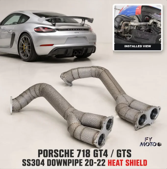 For Porsche 718 GT4 GTS SS304 20-22 with Heat Shield Downpipe