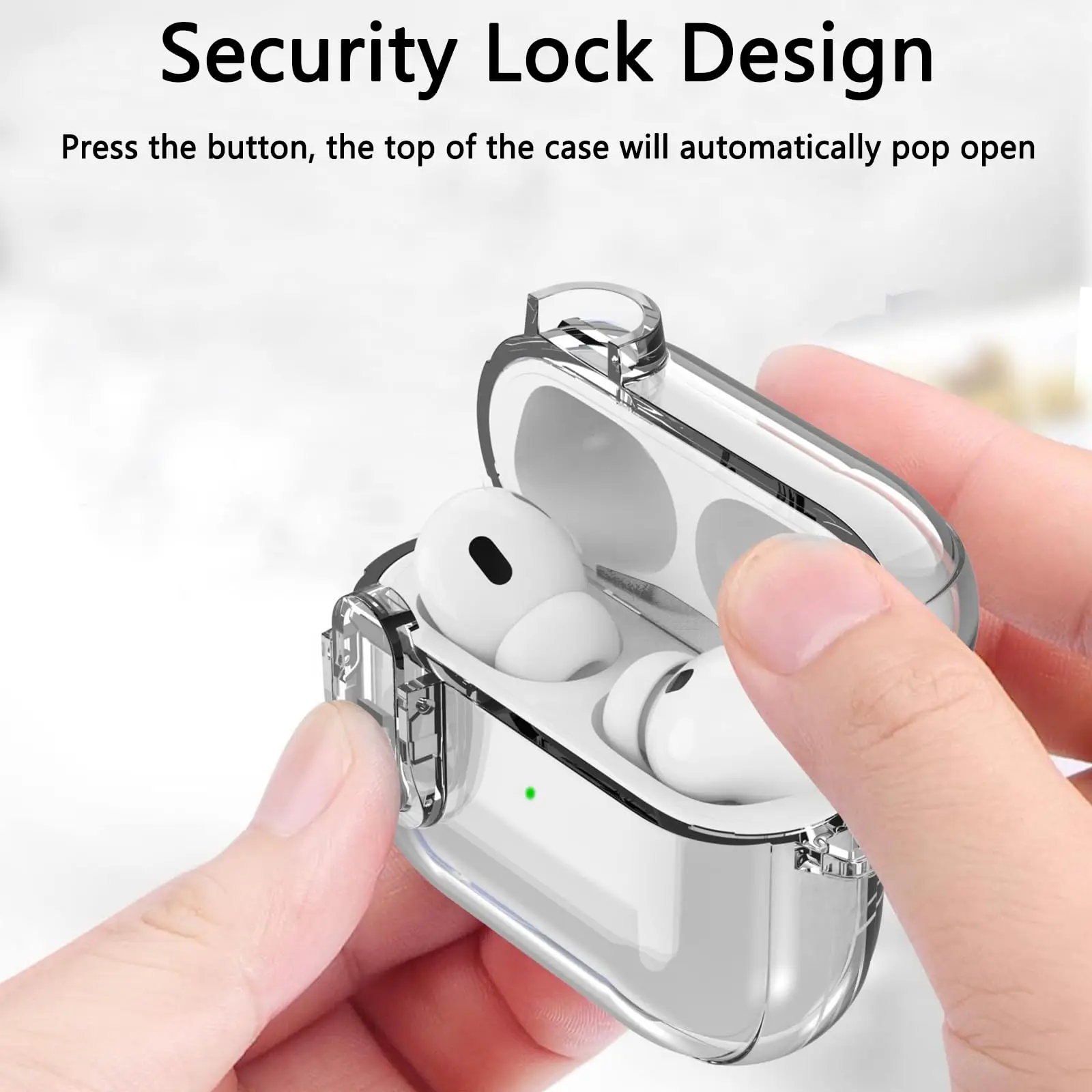 Bloqueio seguro para airpods pro 2a geração caso macio tpu capa protetora à prova de choque com mosquetão & kit de limpeza para airpods 4