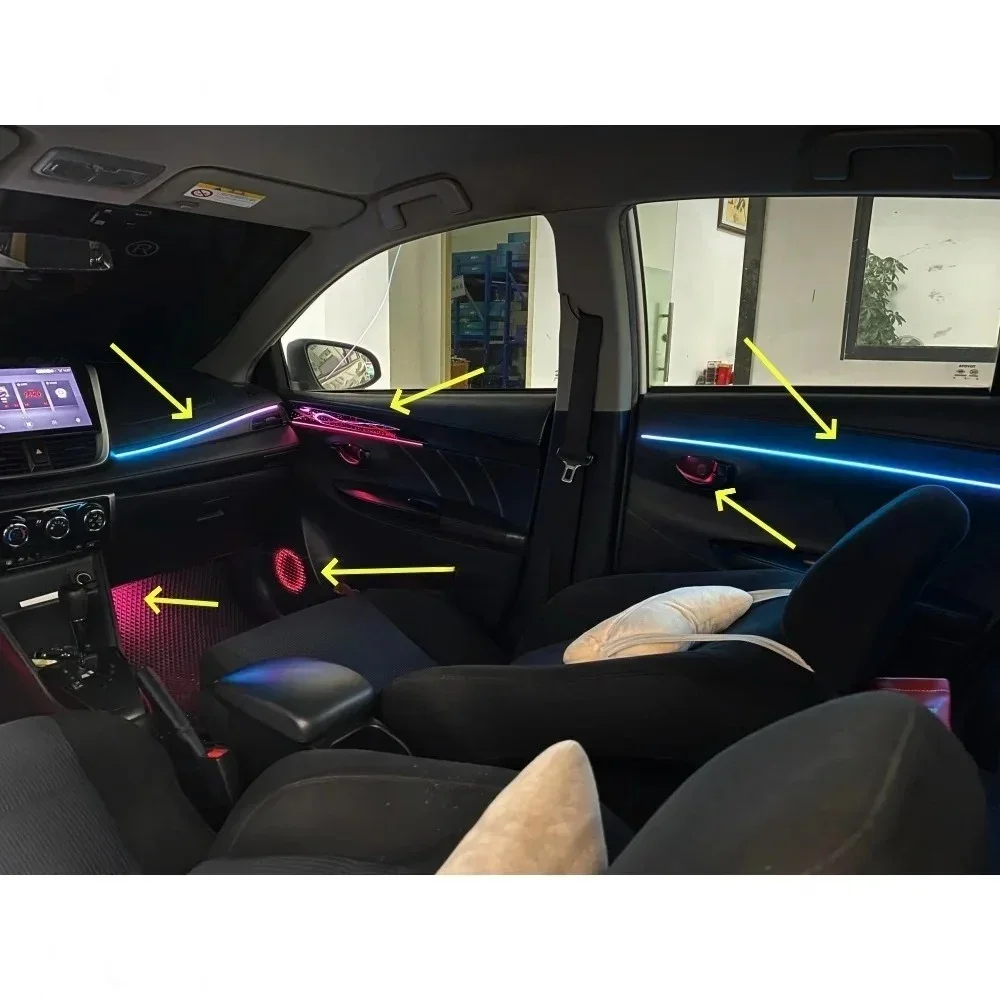 64 لون LED مصباح لتهيئة الجو لتويوتا يارس 2014 + الإضاءة الداخلية المحيطة للسيارات ترقية ضوء القدم