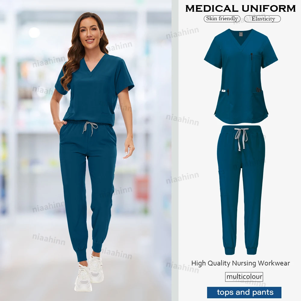 Medizinische Peelings Großhandel Dental Pflege Zubehör Kurzarm Top + Hosen Set OP-Kittel Frauen Atmungsaktive Peeling Spa Uniform – Detail 11