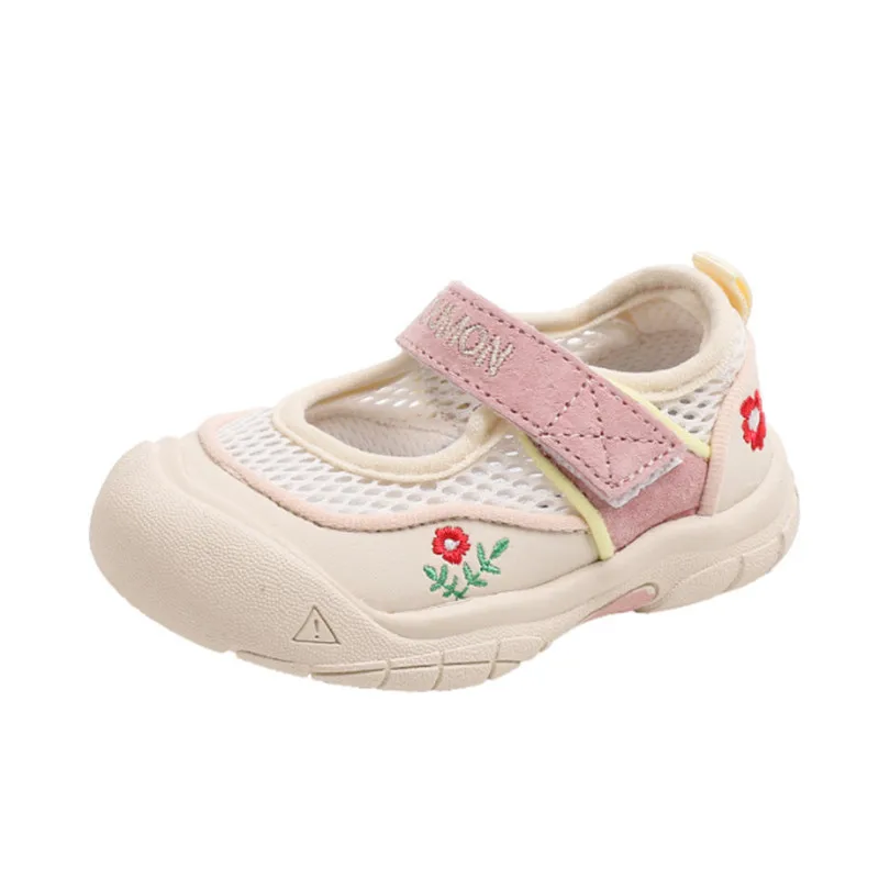 New Summer Baby First Walkers siateczkowe oddychające małe dziewczynki buty miękkie podeszwa antypoślizgowe dla dzieci z motywem sportowym Sneakers modne obuwie dziecięce