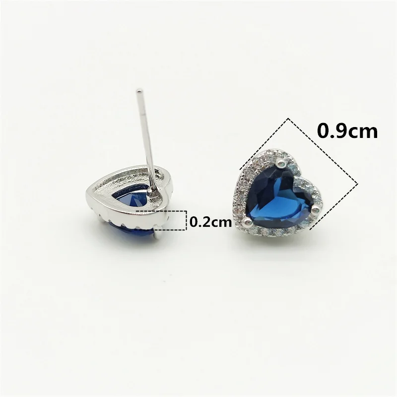 CC Stud Earring Necklace Jewelry Set For Women 2pcs Blue Heart Zirconia Stone Silver Color Love Fashion Accessories