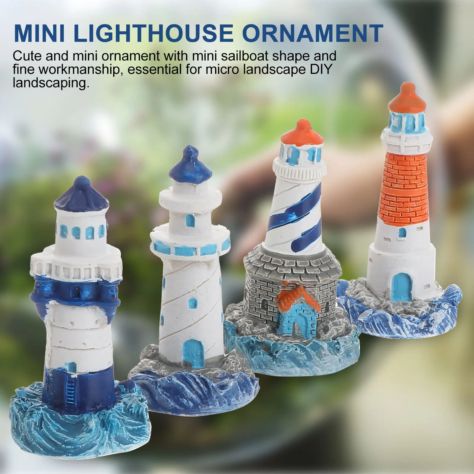 

4Pcs Mini Lighthouse Ornament Set Creative Resin Decor for Micro Landscape Terrarium Fairy Garden Landscaping Accessory