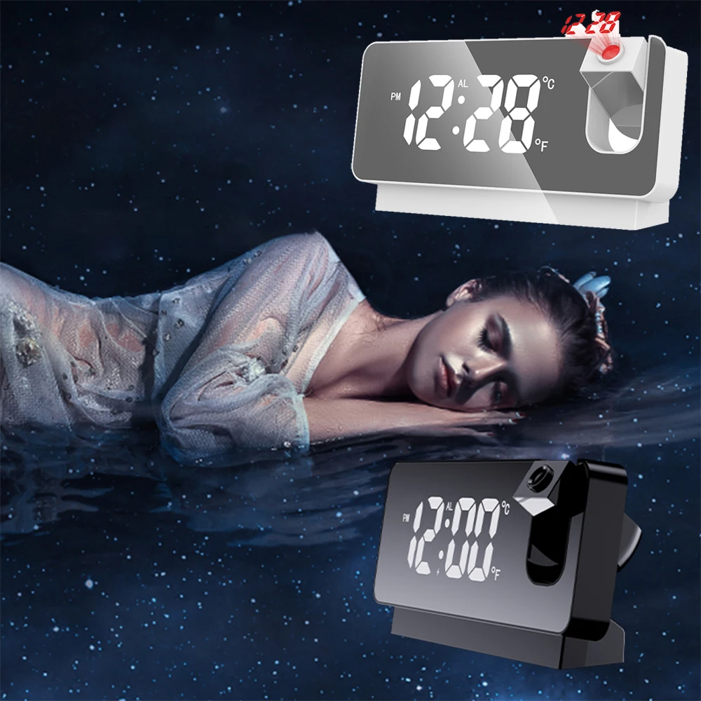 2022 Projection Alarm Clock Digital Date Snooze Function Backlight Projector Desk Table Led Clock With Time Projection humidity