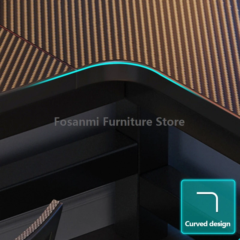 مكتب ألعاب أسود على شكل حرف L للمنزل، طاولة كمبيوتر لغرفة المكتب والزاوية الحديثة مع فتحة كابل، مكتب عمل كبير للدراسة