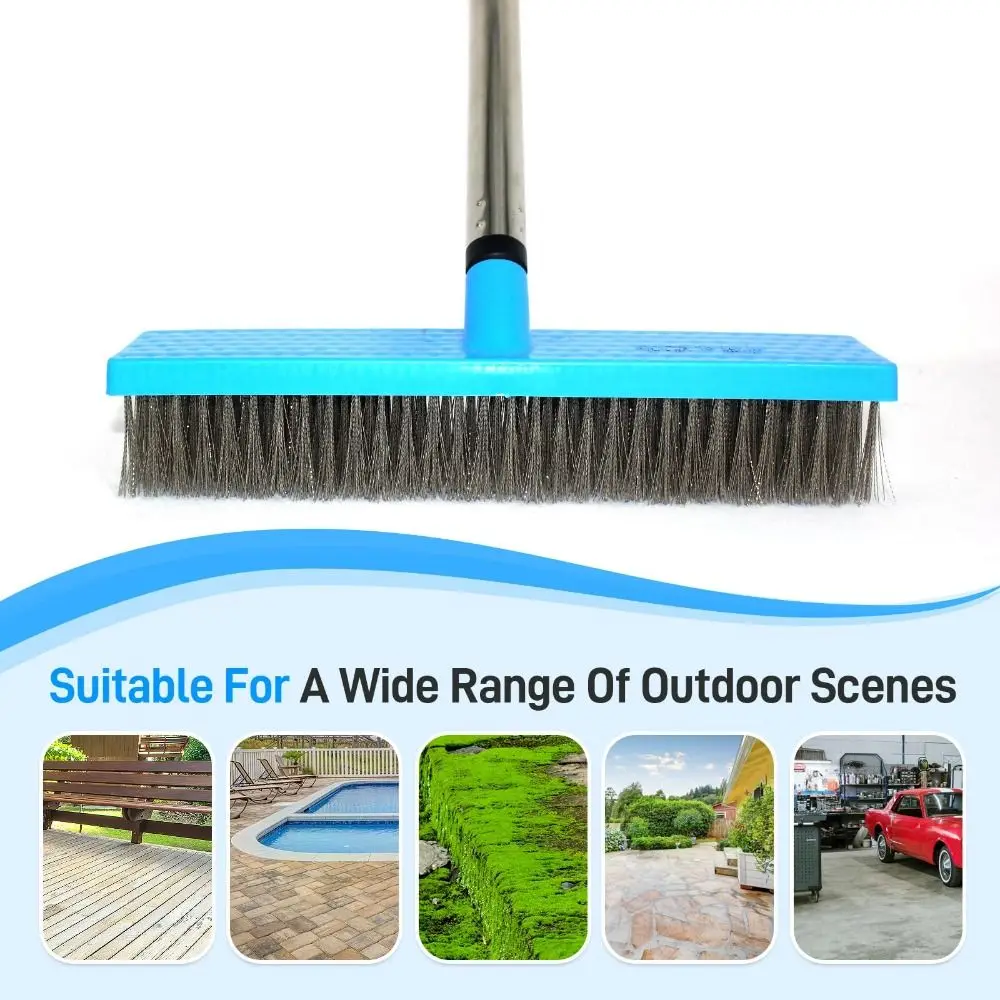 Long Handle Floor Wire Brush Stainless Steel Stiff Bristle Deck Scrub Brush Heavy Duty Telescopic Handle Tile Scrub Brush