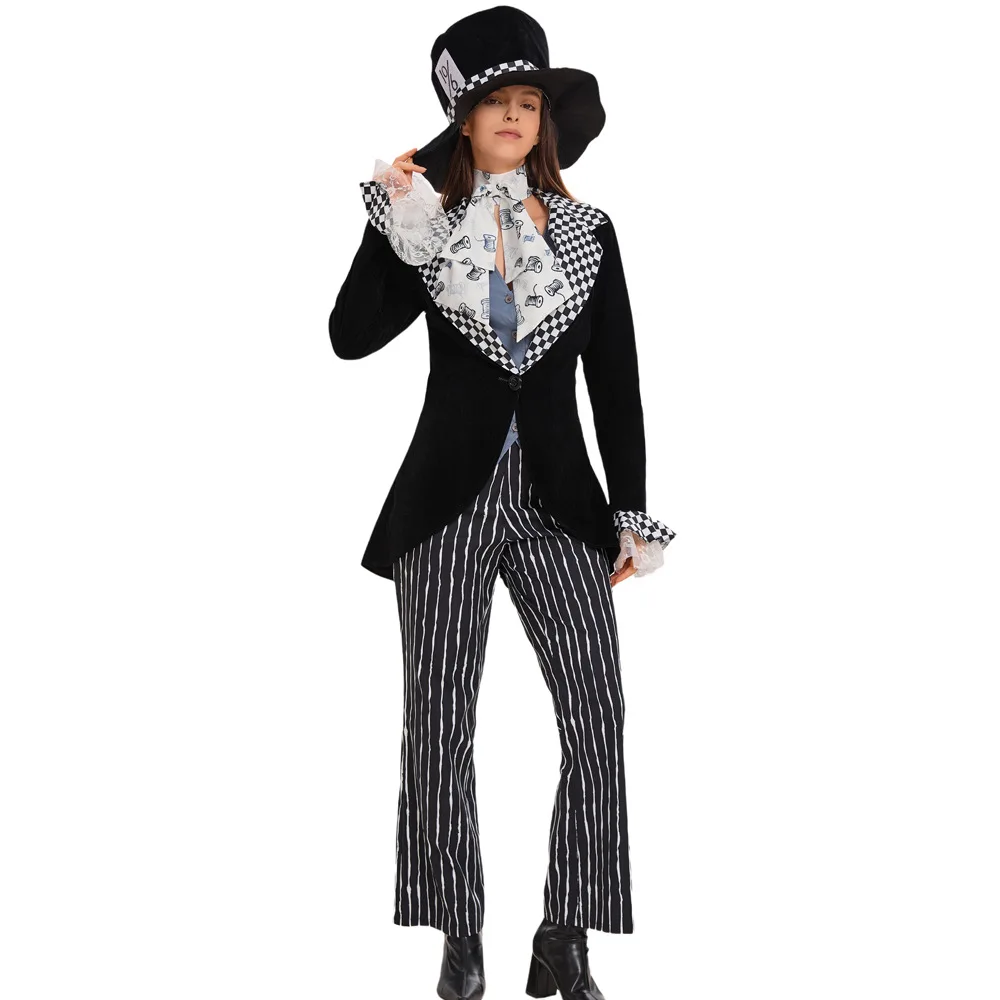 Alice Wonderland Mr. Hat Costume Halloween Magician Cosplay Outfits Suit Masquerade Female Mad Hatter Clothing Carnival Dress up