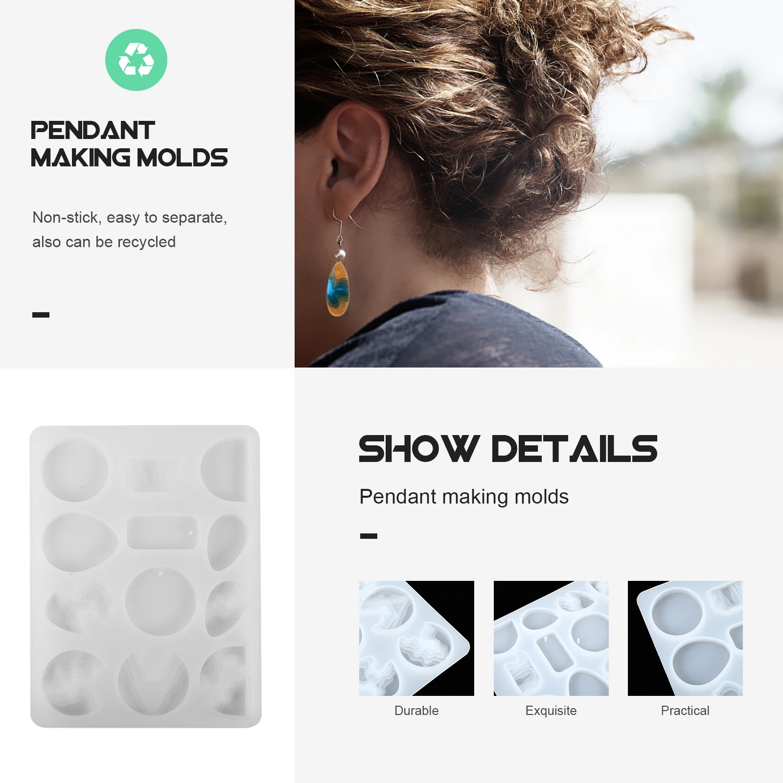 

Crystal Glue Earring Mold Pendant for Silicone Jewelry Resin Casting Molds Epoxy Jewellery DIY