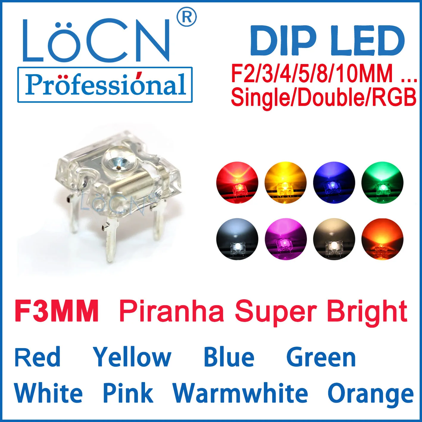 

LoCN 1000pcs LED Diodes F3 3MM Piranha Square 4P Red Yellow Blue Green White Pink Warm white Orange Super Bright High Quality