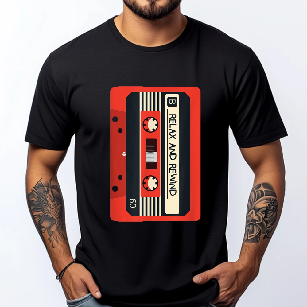 

Retro 80s Relax And Rewind Music Cassette Tape Oversized T Shirt Luxury T-Shirt Tops T Shirt Memorial Day