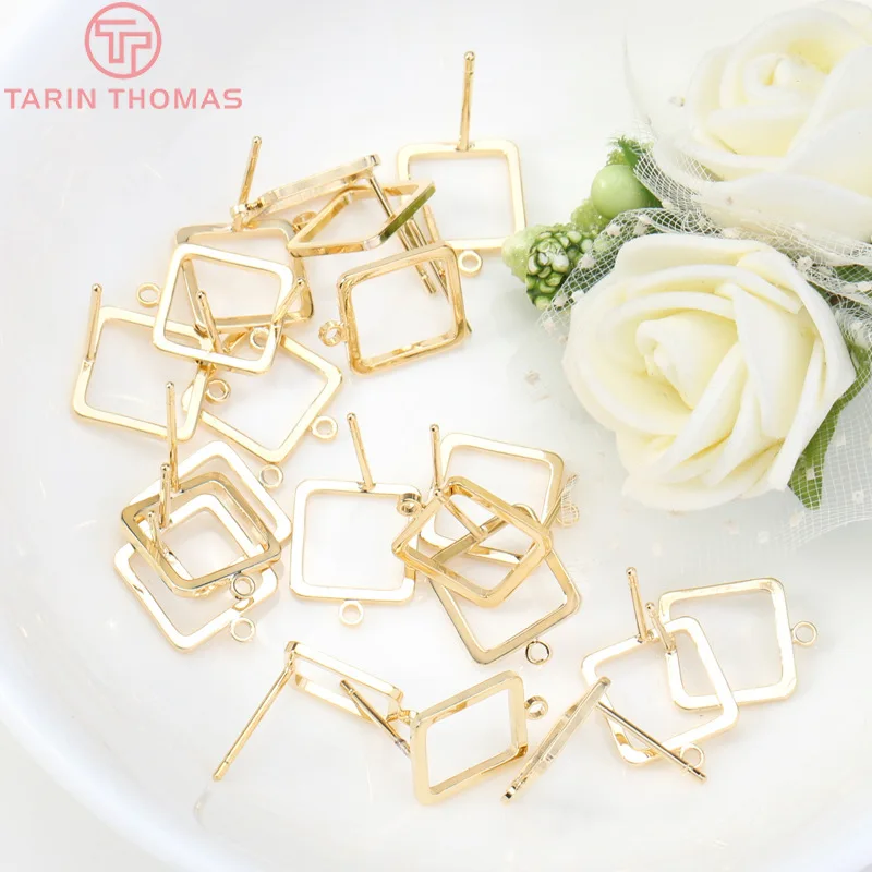 (2550)6PCS 24K Gold Color Plated Brass Shaped Stud Earrings for Jewerly Making Diy Jewelry Findings Accessories wholesale