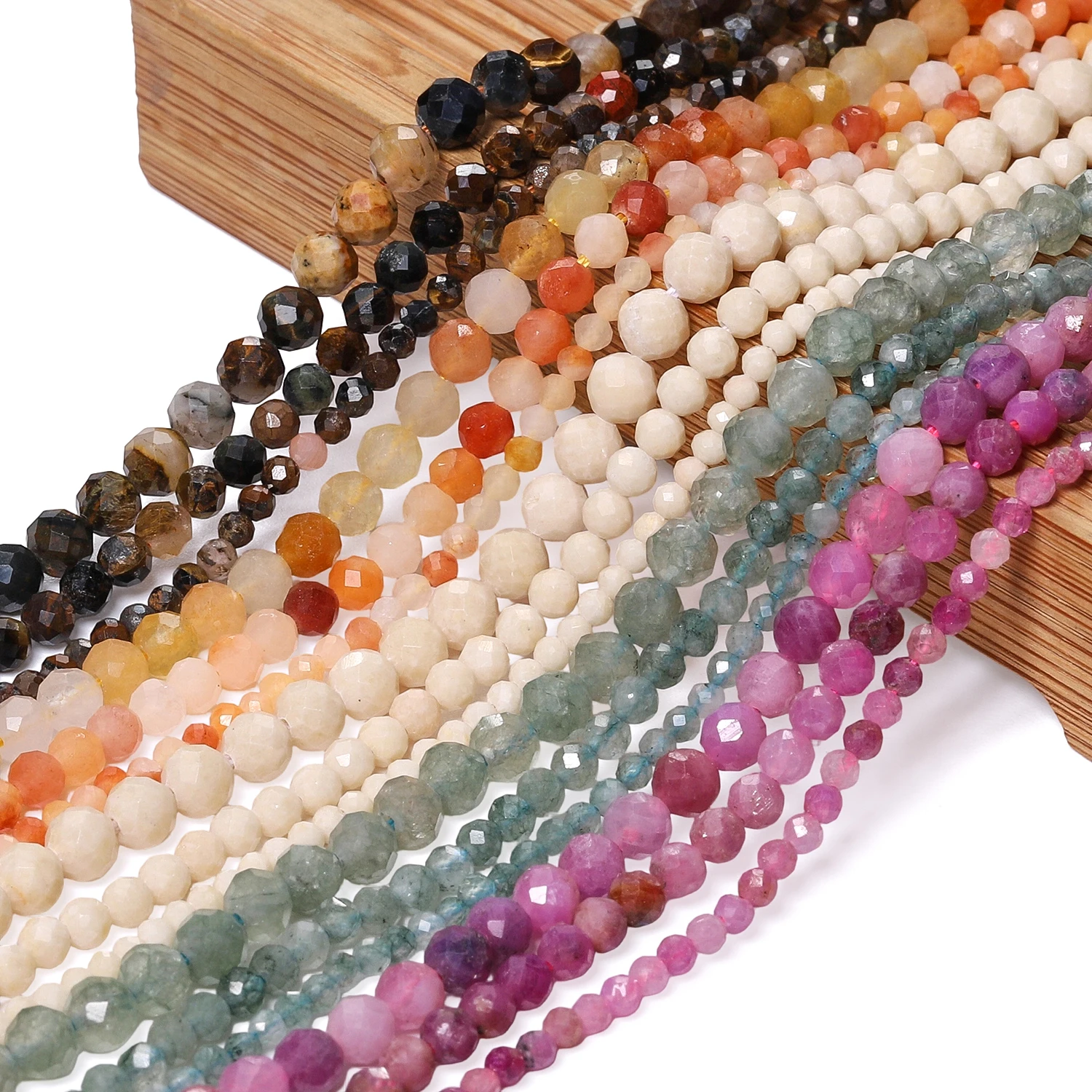 2/3/4mm Natural Ruby Aventurine Jade Tiger Eye Fossil Tiny Stone Beads Faceted Small Round Beads for DIY Jewelry Bracelet
