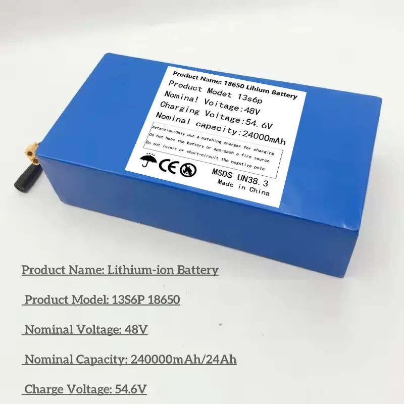 13S6P 48 فولت 24 أمبير 18650 بطارية ليثيوم 1000 واط عالية الأداء 54.6 فولت متكاملة 50 أمبير BMS لبطارية احتياطية لأداة الطاقة الخارجية