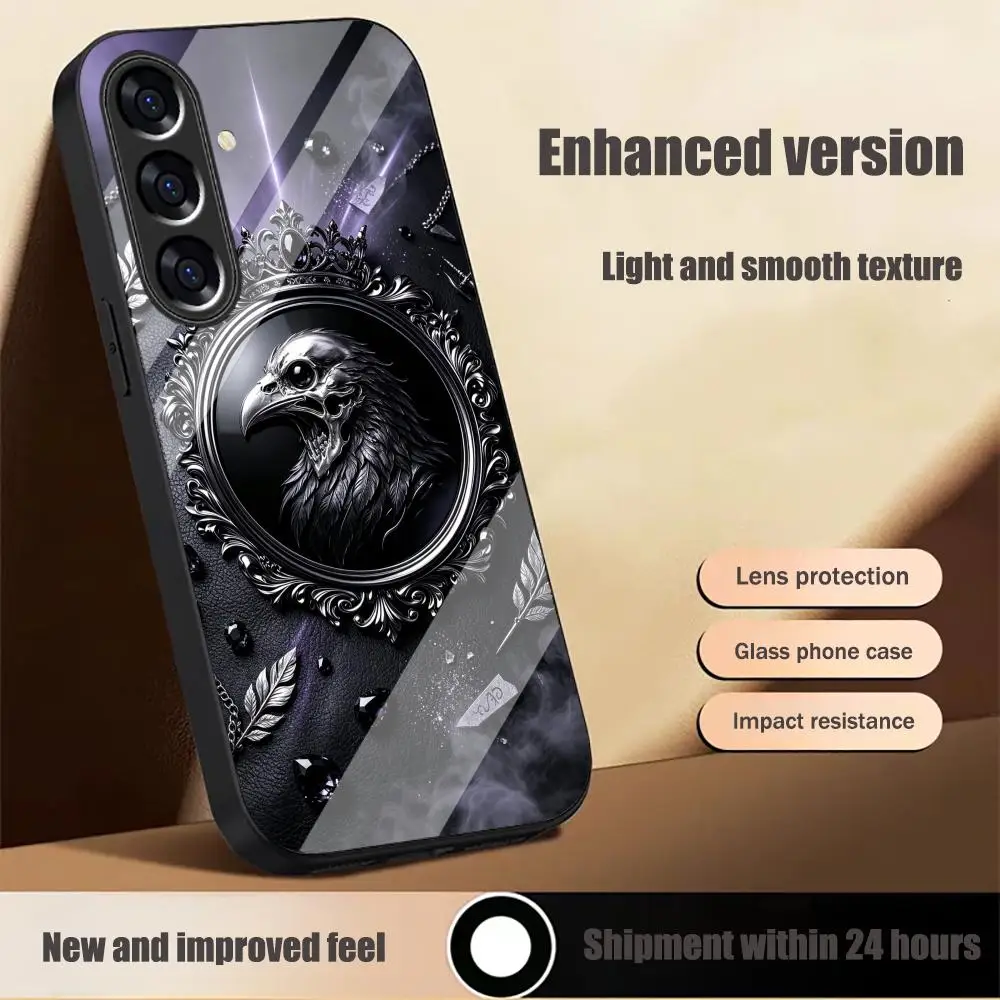 Skull Eagle Crown HD Multi-color variants glass phone case for Samsung Galaxy S26 S25 S24 S23 S22 FE,Ultra,Plus Dropresistant