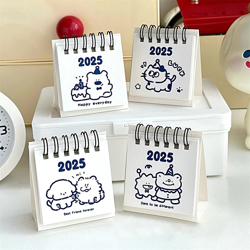 2025 Mini Cartoon Desk Calendar Cute Animal Portable Pocket Calendar Management Schedule Desktop Decoration