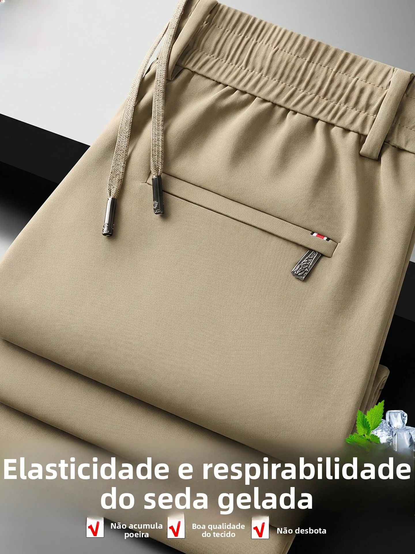 Calças Casuais Masculinas TUCANO de Verão em Seda Leiteira e Nylon, Soltas, Retas, Finas, de Secagem Rápida, Respiráveis e El...