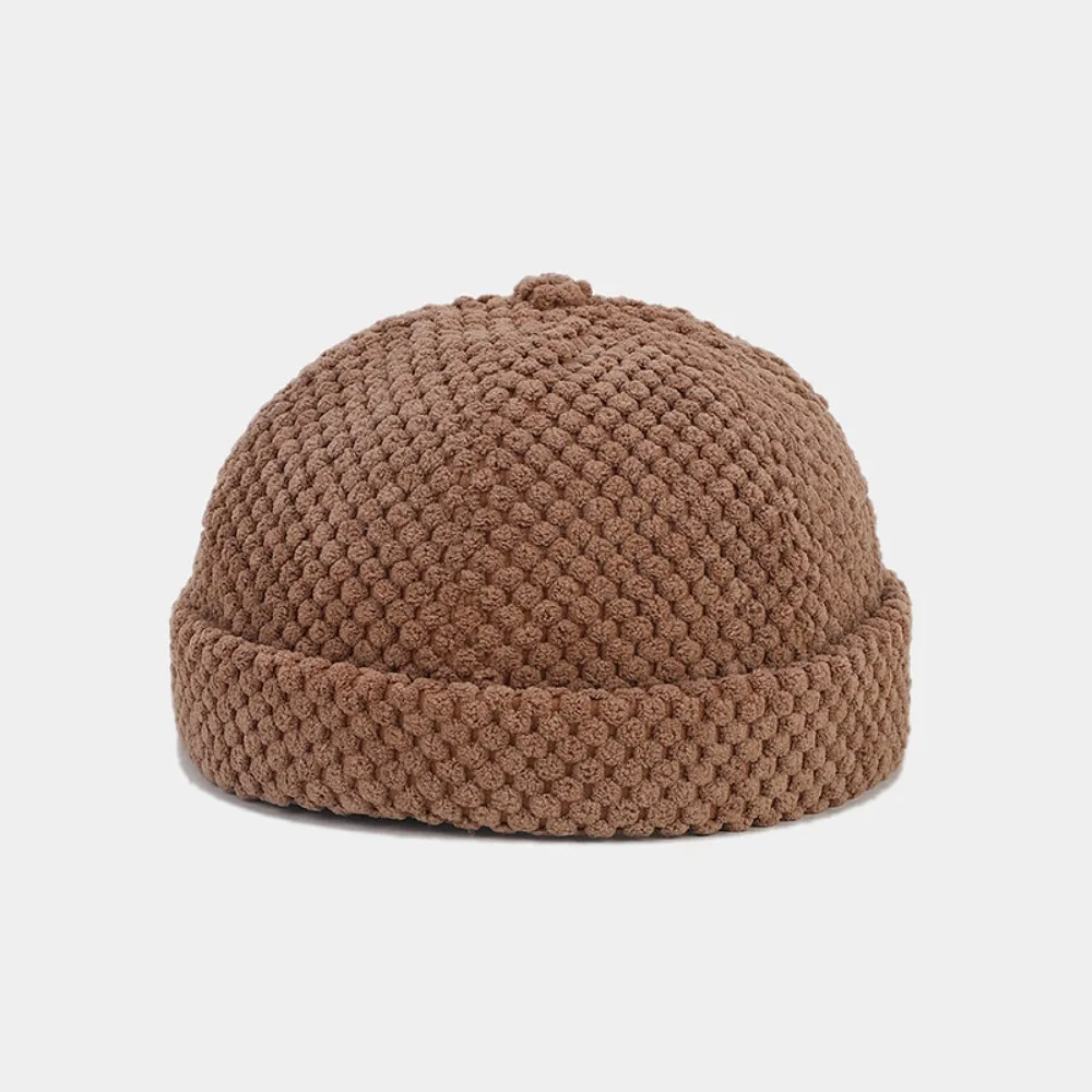 

Fashion Hip Hop Skull Beanie Cap Thick Adjustable Brimless Hats Solid Color Autumn Winter Pumpkin Hat Men