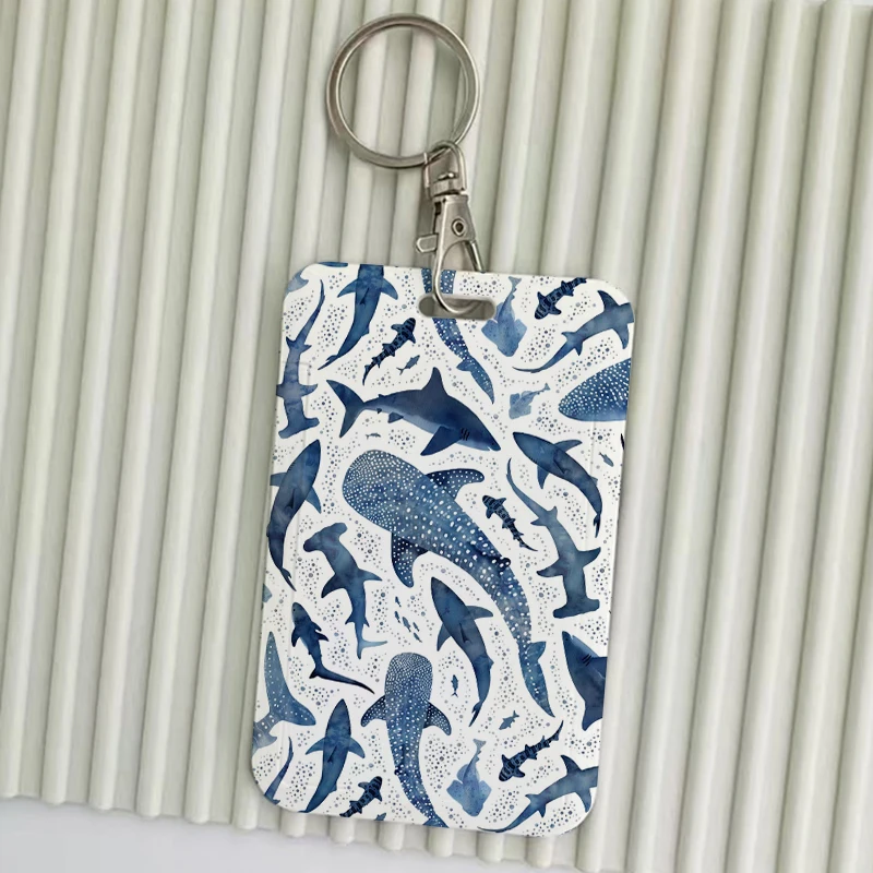Cute Cartoon Whale Keychains Holders Bank Bus ID Credit Cards Key Ring Chains