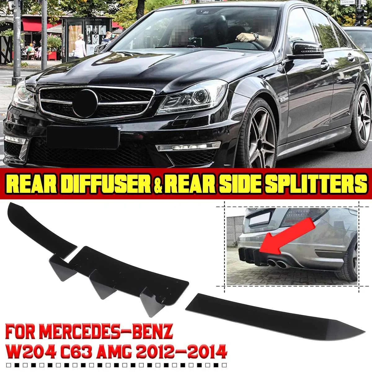 

Car Rear Bumper Diffuser Spoiler Rear Diffuser Side Splitters Set For Mercedes For Benz W204 C63 For AMG 2012 2013 2014 Body Kit