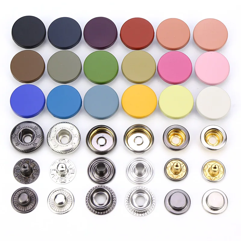 50PCs 15mm Snap Butons Zinc Alloy Metal Fastener Buttons Painted Copper Bottoms Snaps Press Studs DIY Jacket Clothes Accessories