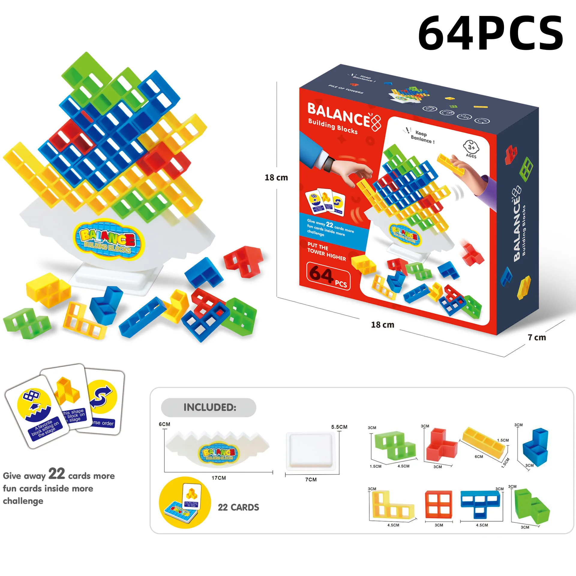 64 Building Block Toys Russian Building Blocks Tetra Tower Game Children Swing Balance Stacking Table Game for Kids & Adults