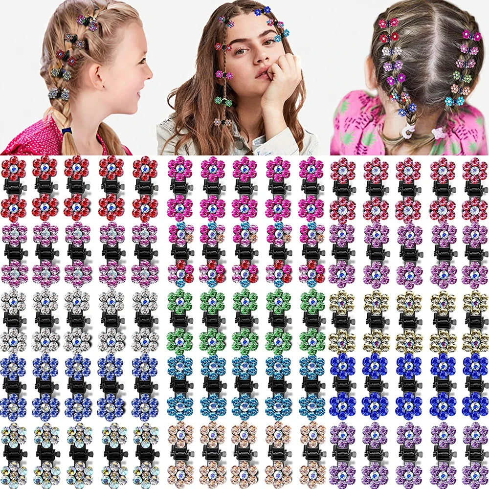 Juego de minipinzas para el pelo con diamantes de imitación y flores para niños, horquillas dulces, accesorios para el cabello, pinzas para el