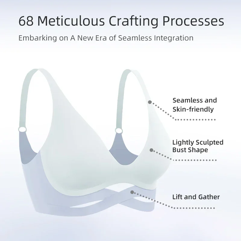 SUJIIN Sexy Seamless Bra for Women Soft Support Fixed Cup Plunge Push Up Bras Cat Mouth Cross-folding Female Underwear MX102G2