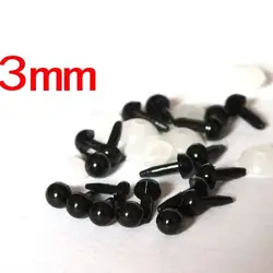 100pcs/lot 3mm round full black color safety eyes fit diy doll