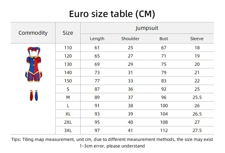 Fantasia de cosplay de circo Pomni com chapéu e luvas fantasias de Halloween roupas de carnaval (tamanho 110 cm-adulto 3XL)