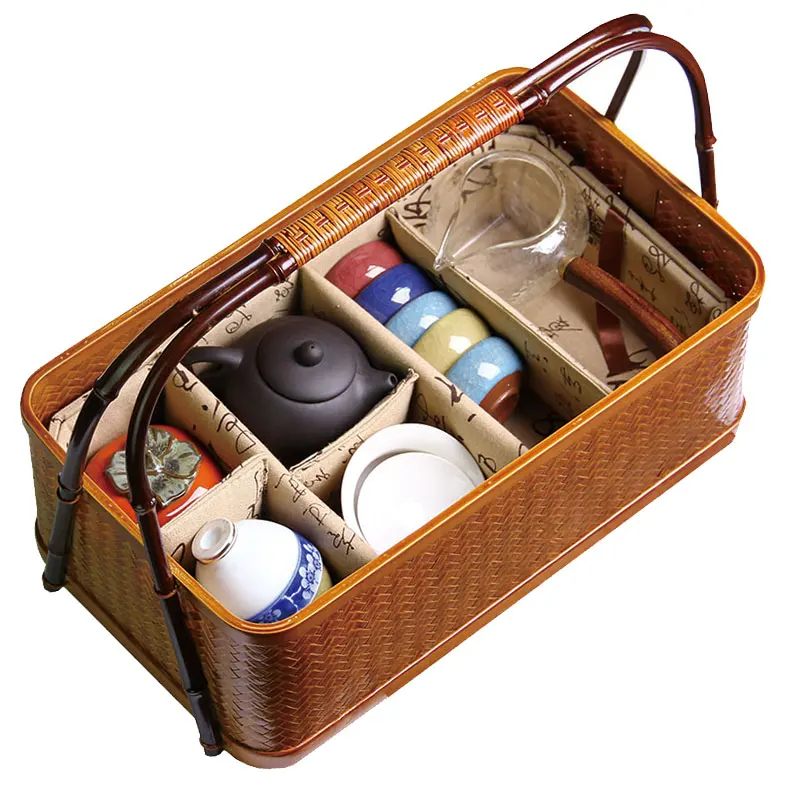 

Bamboo woven portable tea box tea set box