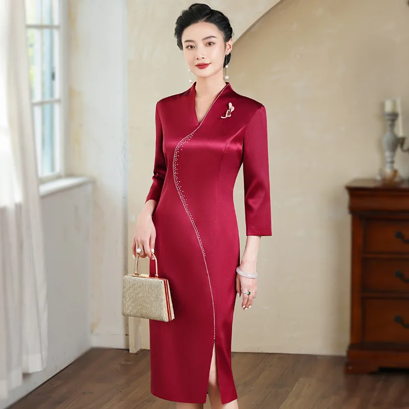 

Yourqipao Middle-aged Mother Of The Bride Cheongsam Evening Dress Chinese Wedding Guest Qipao Prom Gowns