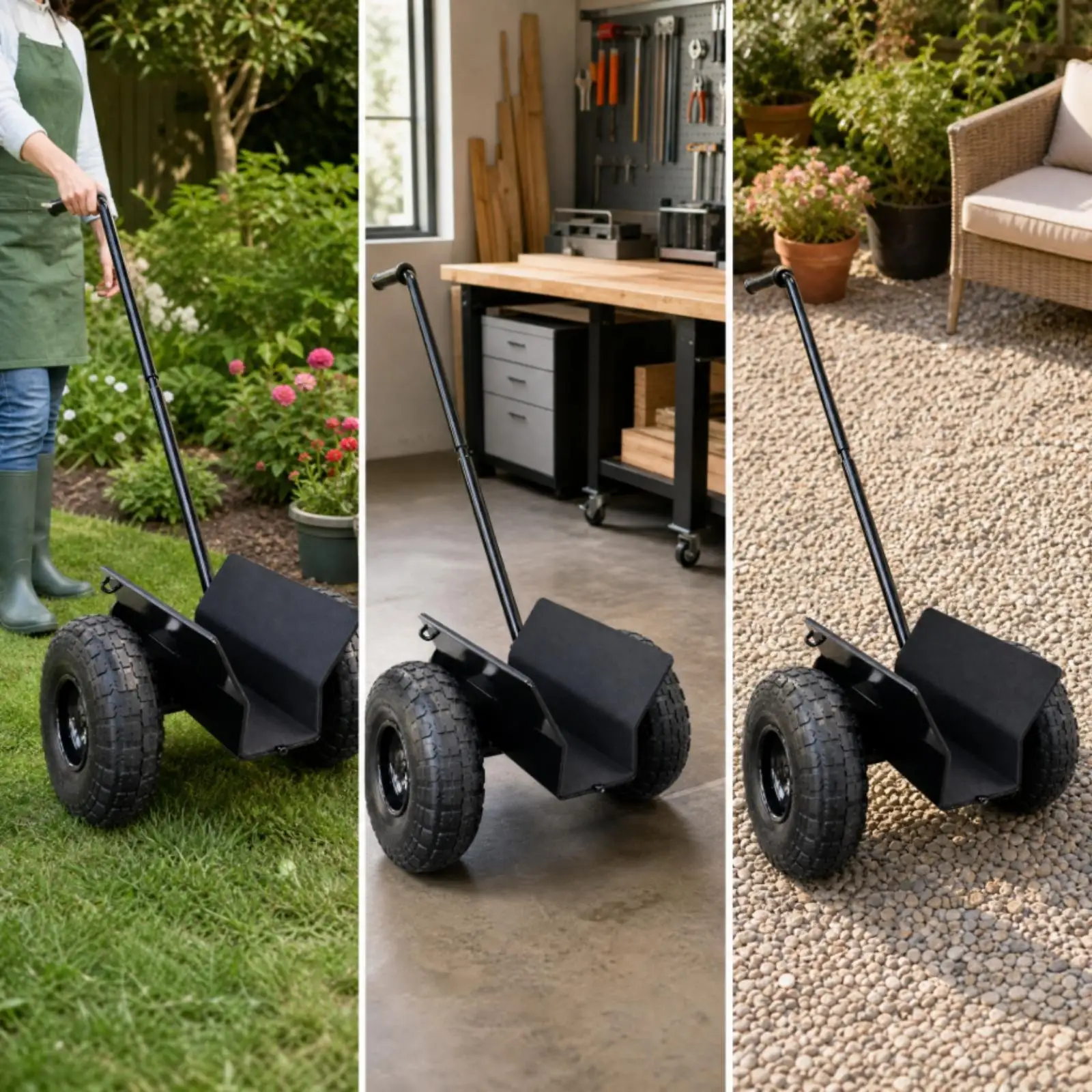 Durable Panel Transport Cart for Contractor Use Metal Moving Cart with Large Treaded Tires for Bulky Material Moving