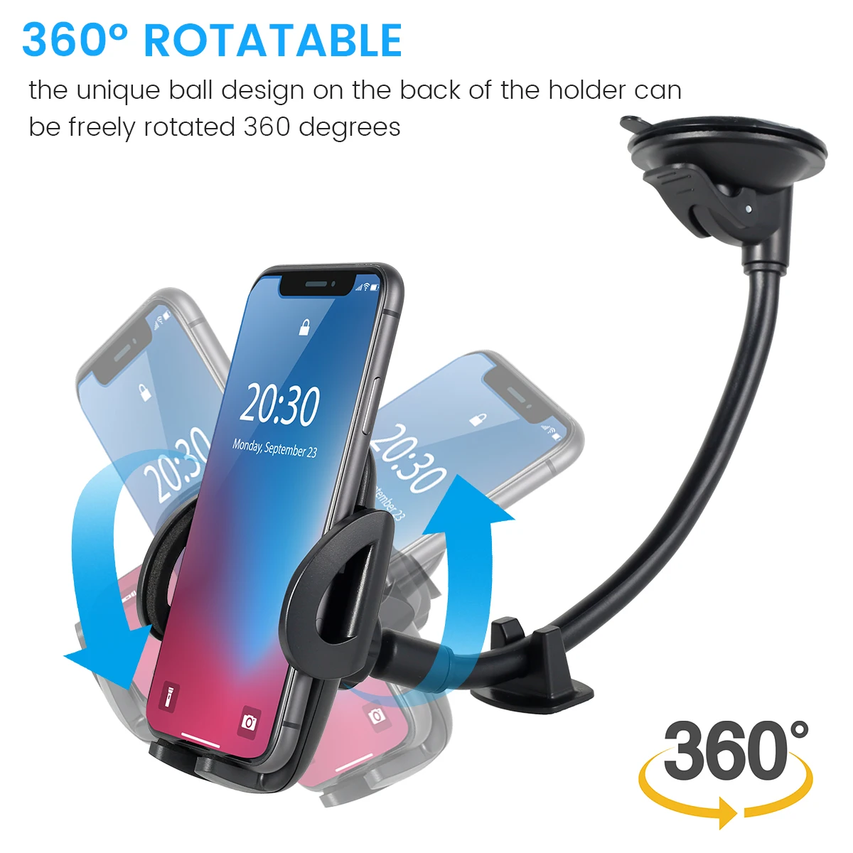 5/1PCS Car Phone Holder Mount 360° Rotatable Long Arm Windshield Phone Cradle with Suction Cup 1.9-4.1in Mounting Seat Non-Slip