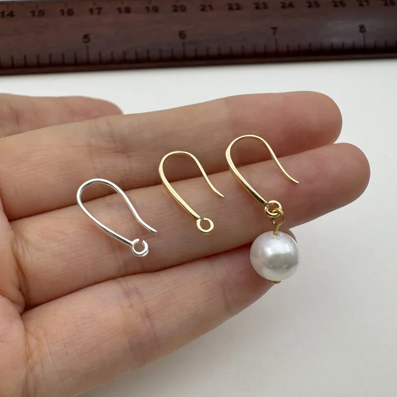 1Pair Solid 925 Sterling Silver Earring Hooks 15mm Handmade Semi-Finished Open Hoop Base DIY Accessories Making Ear Hook
