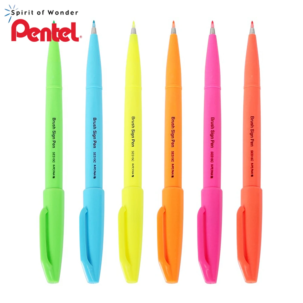 Japan Pentel Soft Head Art Marker SES15C Fluorescent Color Touch Writing Hand Account Card Hook Line Drawing Office Supplies