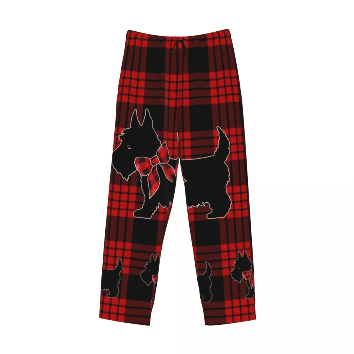 Custom Black Scottie Dog Plaid Tartan Scottish Terrier Lover Pajama Pants Men Sleepwear Sleep Lounge Bottoms with Pockets