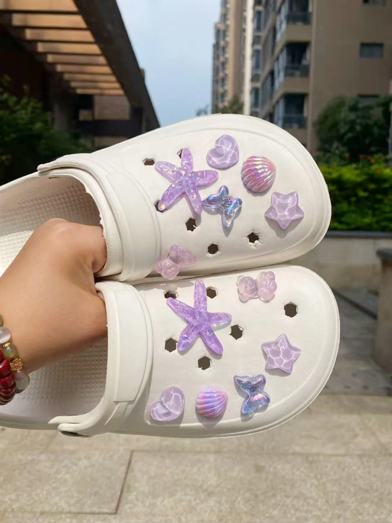 12pcs Fashion Versatile ABS Purple Starfish Butterfly Bear DIY Detachable Shoe Accessories. Perfect Garden Clog & Sandal Charms
