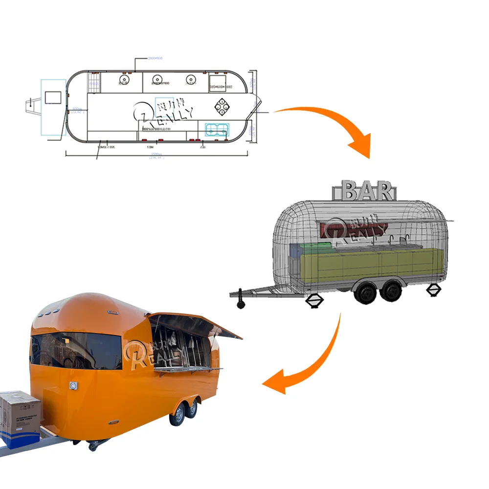 스테인리스 스틸 이동식 푸드 트레일러 (주방 설비 완비) 미국 표준 푸드 카트 (DOT 인증)