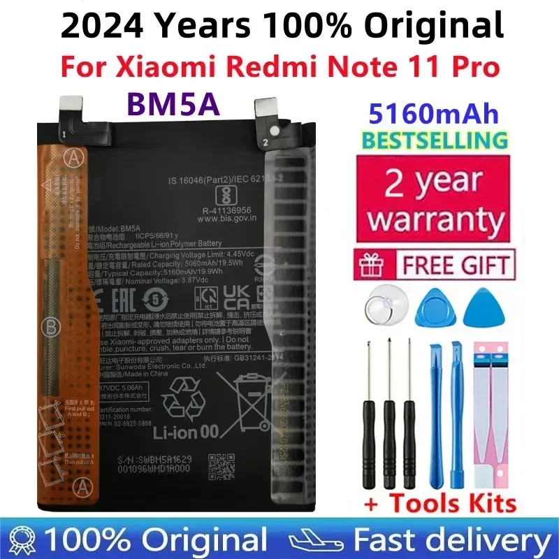 

BM5A Phone Battery For Xiaomi MIUI, Redmi Note 11 Pro, 11pro, Replacement Batteries, 5160mAh, High Quality, 100% Original, New