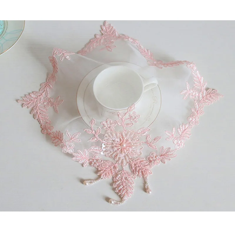 Popular flower mesh beads table place mat cloth embroidery placemat Christmas Wedding kitchen Table decoration and accessories